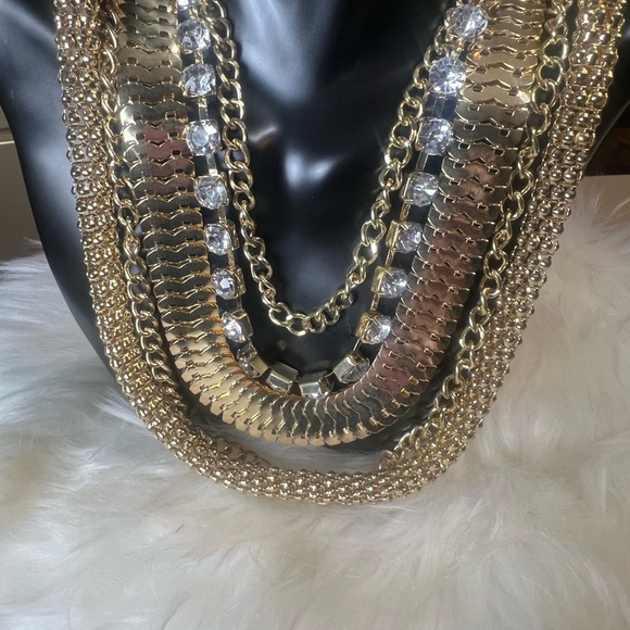 Fashion Jewlery Gold Necklace Rope & Chain Rhinestone - Picture 2 of 5